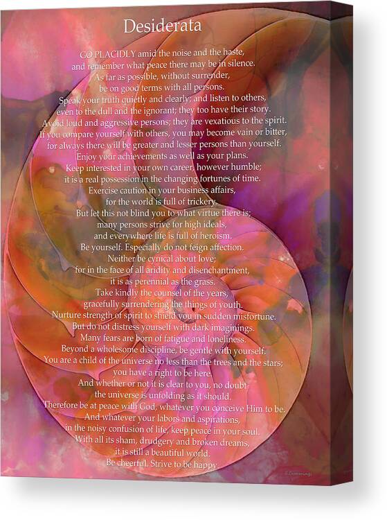 Desiderata Canvas Print featuring the painting Desiderata Pink and Orange Nautilus Shell Art - Sharon Cummings by Sharon Cummings
