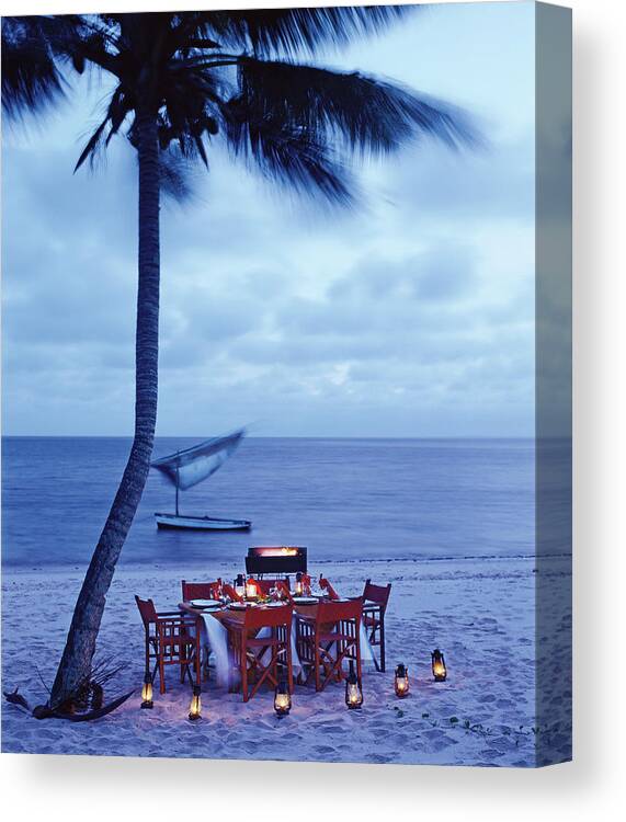 Travel Canvas Print featuring the photograph Dinner Table on the Beach in Mozambique by Tim Beddow