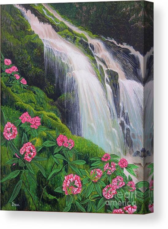 Waterfall Canvas Print featuring the painting Double Hawaii Waterfall by Mary Deal