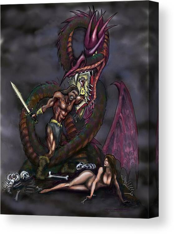 Dragon Canvas Print featuring the painting Dragonslayer by Kevin Middleton