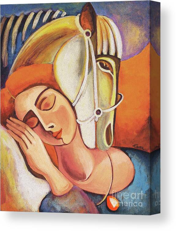 Woman And Horse Canvas Print featuring the painting Dream Keeper by Eva Campbell
