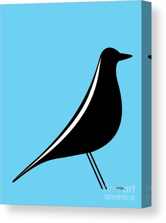 Mid Century Modern Canvas Print featuring the digital art Eames House Bird on Blue by Donna Mibus
