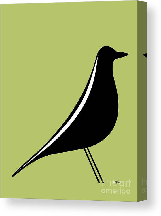 Mid Century Modern Canvas Print featuring the digital art Eames House Bird on Green by Donna Mibus