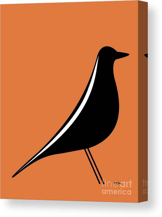 Mid Century Modern Canvas Print featuring the digital art Eames House Bird on Orange by Donna Mibus