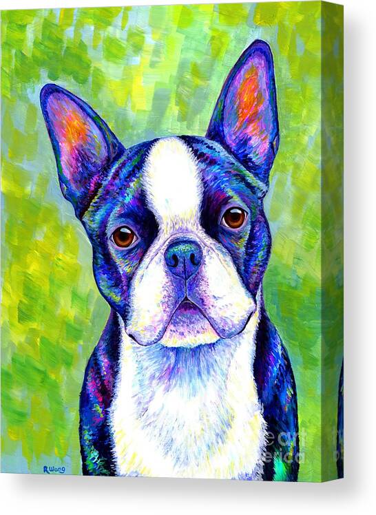 Boston Terrier Canvas Print featuring the painting Effervescent - Colorful Boston Terrier Dog by Rebecca Wang