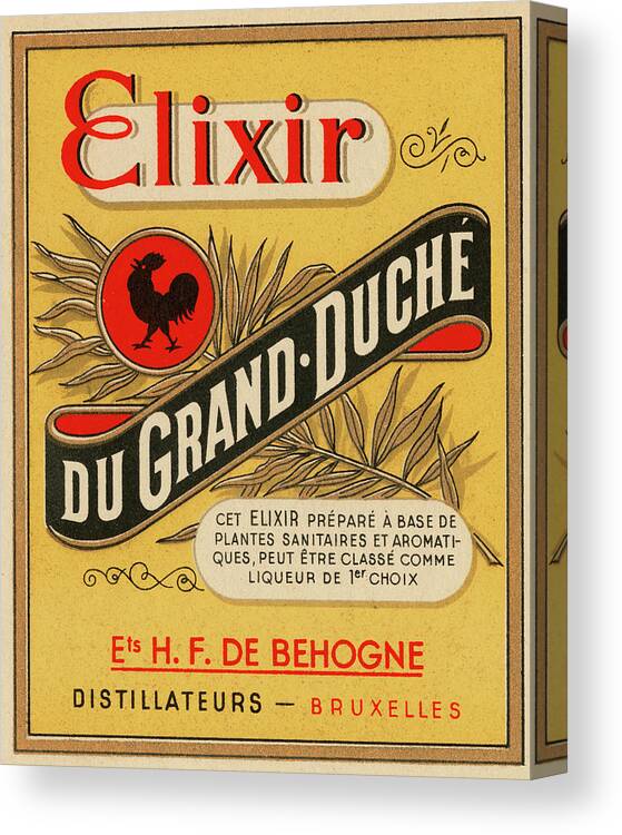 Vintage Canvas Print featuring the drawing Elixir du Grand - Duche by Vintage Drinks Posters