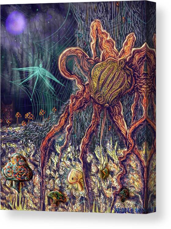 Spider Canvas Print featuring the digital art Entanglements by Angela Weddle