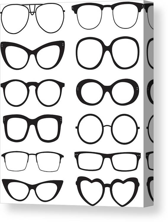 White Background Canvas Print featuring the drawing Eyeglasses Icons by RobinOlimb