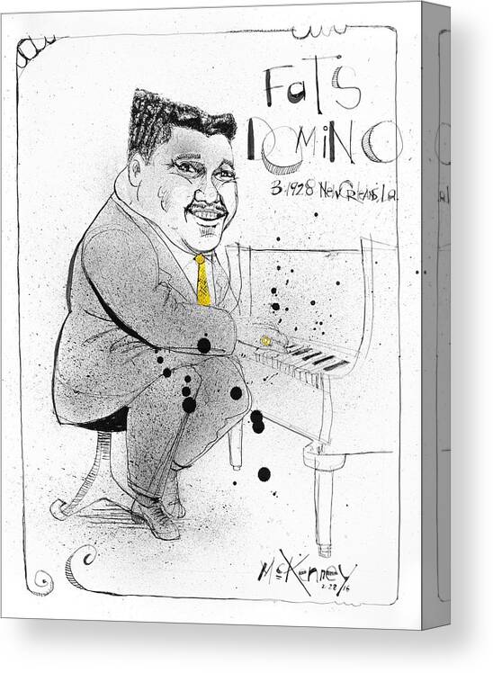  Canvas Print featuring the drawing Fats Domino by Phil Mckenney
