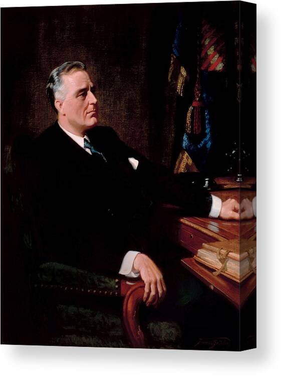 Franklin Roosevelt Canvas Print featuring the painting FDR Official Portrait by War Is Hell Store