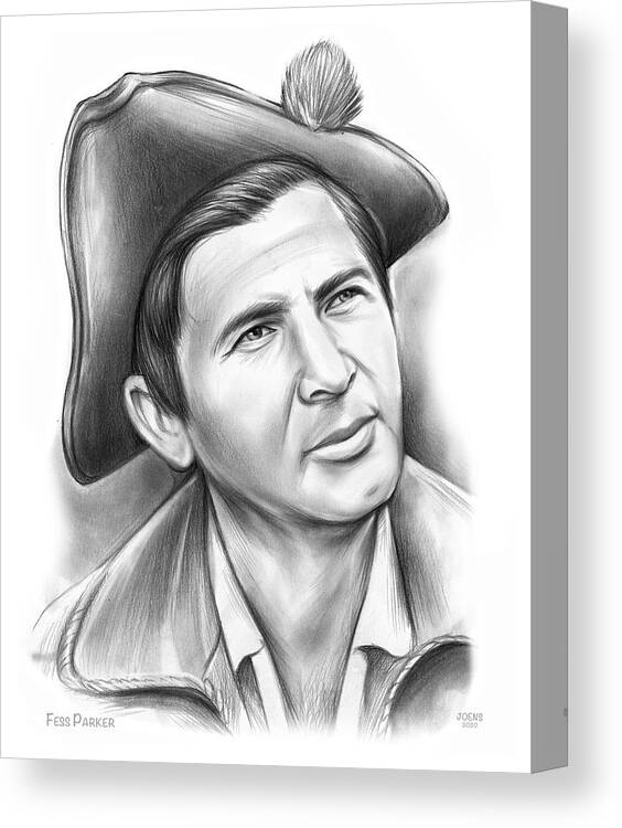 Fess Parker Canvas Print featuring the drawing Fess Parker Patriot by Greg Joens