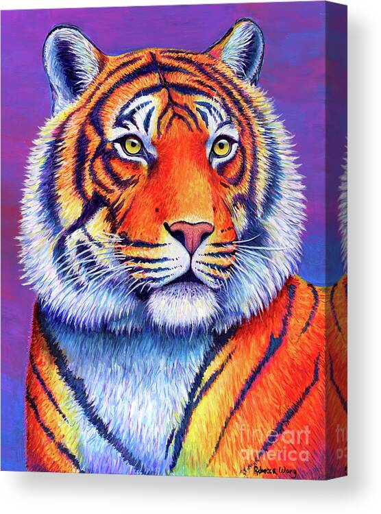 Tiger Canvas Print featuring the painting Fiery Beauty - Colorful Bengal Tiger by Rebecca Wang