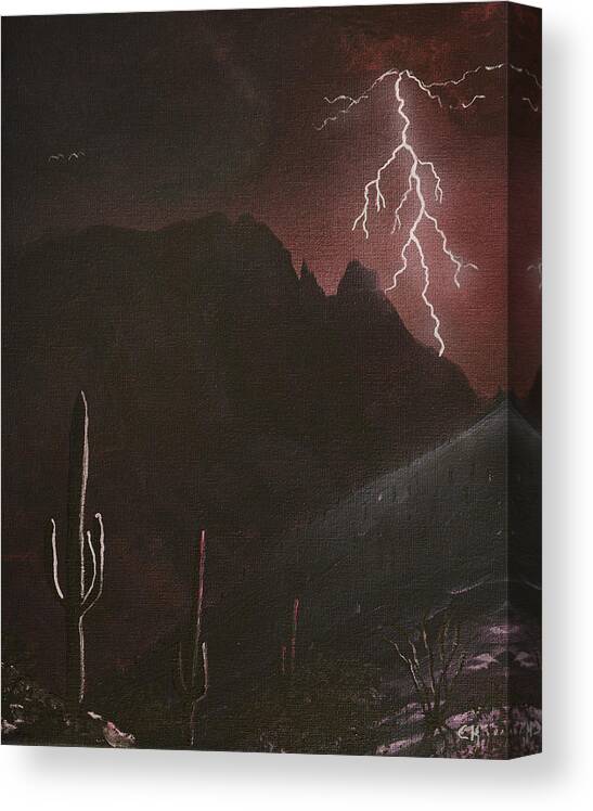Lightning Canvas Print featuring the painting Finger Rock Canyon Lightning Storm, Tucson by Chance Kafka