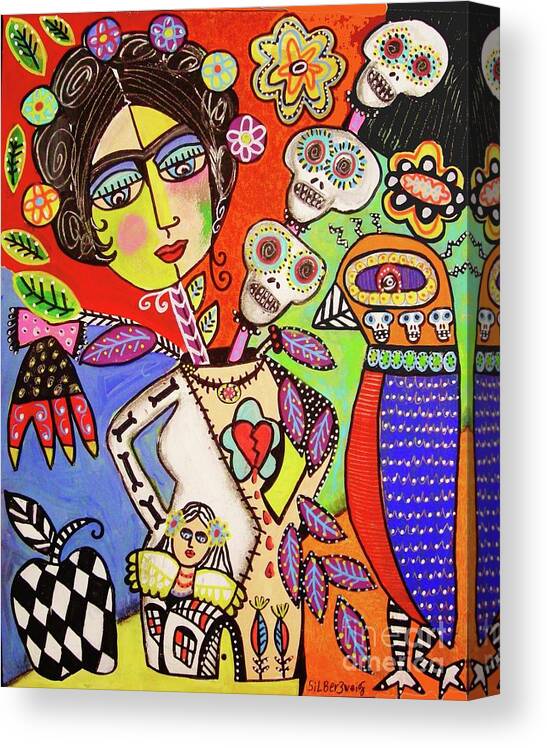 Flower Canvas Print featuring the painting Surreal Flower Head And Body Vase by Sandra Silberzweig