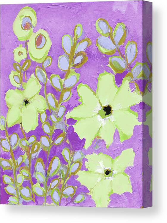 Flowers And Foliage Canvas Print featuring the painting Flowers and Foliage Abstract Flowers Green and Purple by Patricia Awapara