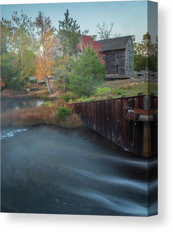 Autumn Canvas Print featuring the photograph Flowing Water Past The Mill by Kristia Adams