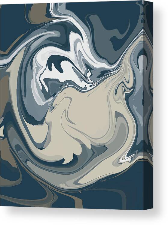 Fluidified Canvas Print featuring the digital art Fluidified 4 - Minimal Abstract Contemporary Painting, Aegean Blue, Squirrel Gray, Mouse Gray, Stone by Studio Grafiikka