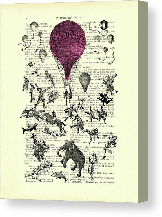 Animals Canvas Print featuring the mixed media Flying Circus by Madame Memento