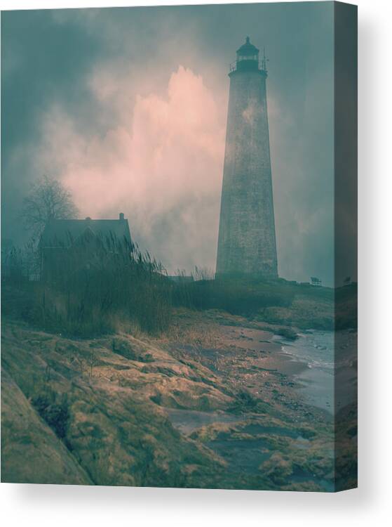Lighthouse Canvas Print featuring the photograph Foggy Morning At Lighthouse Point by Chris Lord