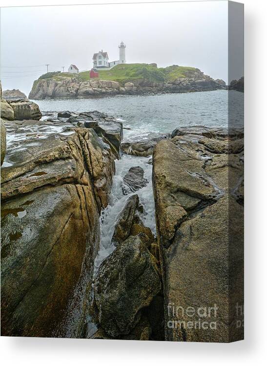 Fog Canvas Print featuring the photograph Foggy Morning at the Nubble by Steve Brown
