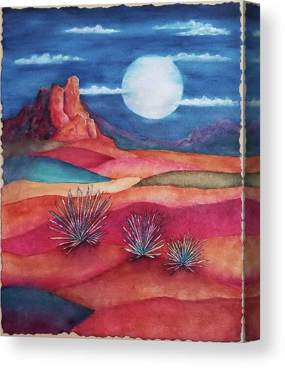 Landscape Canvas Print featuring the mixed media Follow the Moon by Terry Ann Morris
