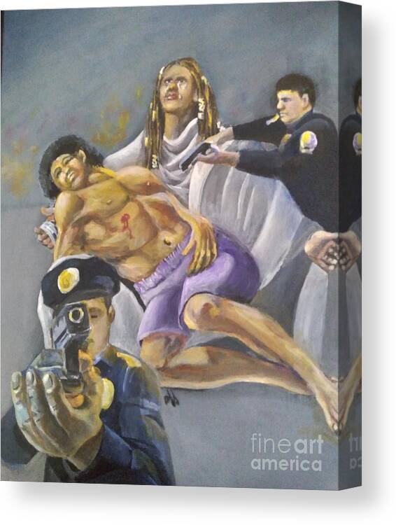 Pieta Canvas Print featuring the painting For They Know Not by Saundra Johnson