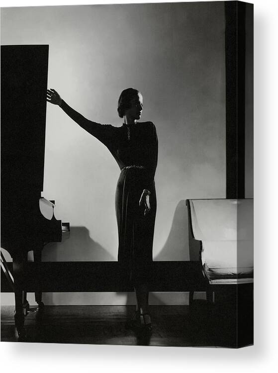 Black And White Canvas Print featuring the photograph Frances Douelon Posing Beside a Piano by Edward Steichen