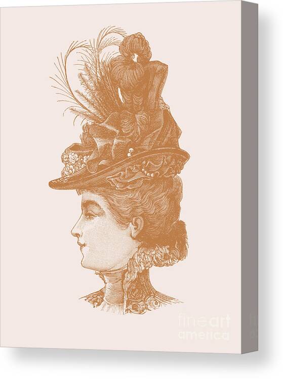 Lady Canvas Print featuring the digital art French lady with feathered hat by Madame Memento