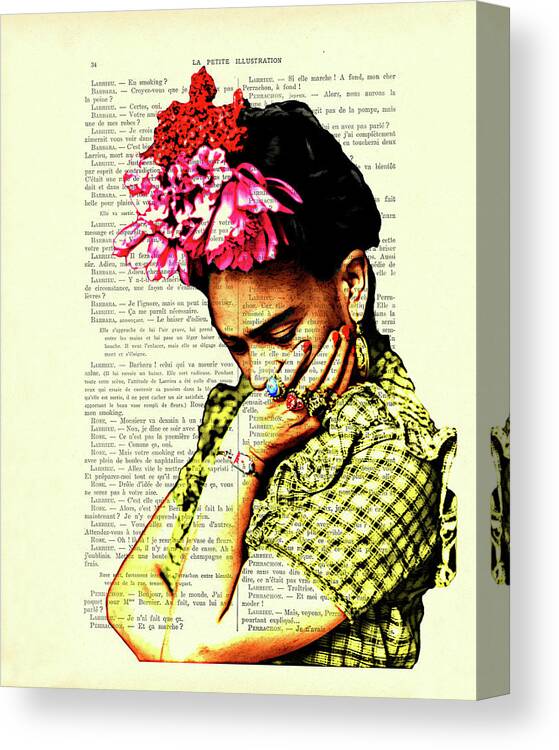 Frida Kahlo Canvas Print featuring the digital art Frida Kahlo portrait in bright colors art by Madame Memento