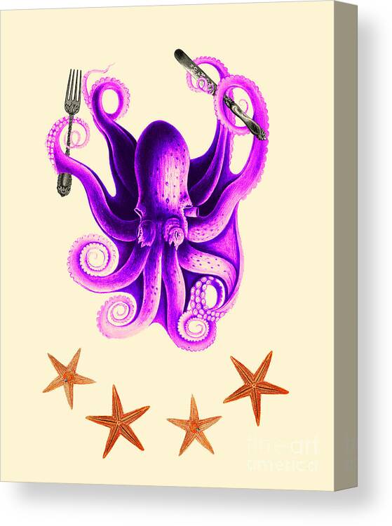 Octopus Canvas Print featuring the digital art Funny Octopus Cook by Madame Memento
