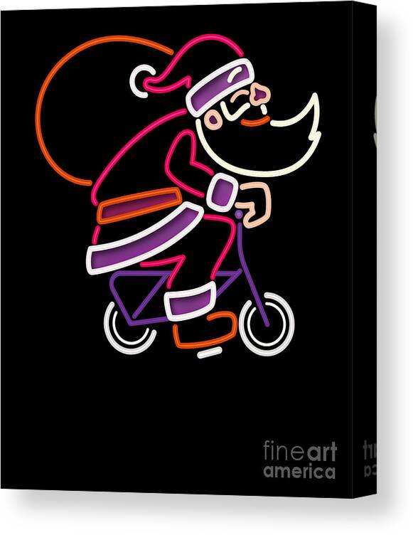 Bicycles Canvas Print featuring the digital art Funny Santa On Bicycle Xmas Christmas Elf Gift Giving Winter Season by Thomas Larch