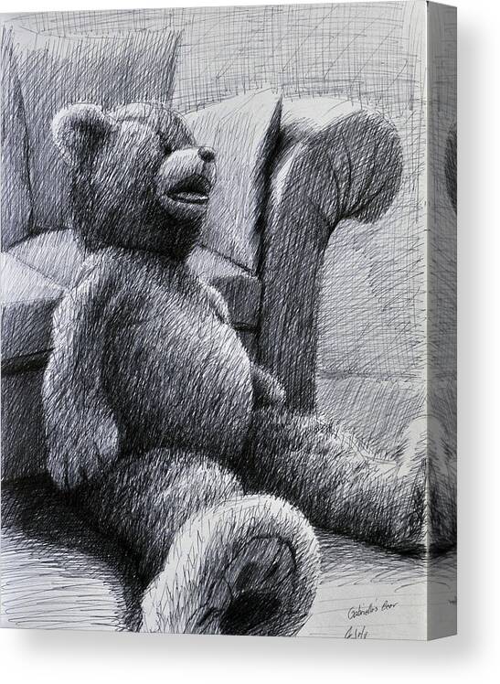 Teddy Bear Canvas Print featuring the drawing Gabriella's Huge Teddy Bear by Rick Hansen