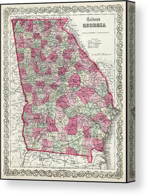 Georgia Canvas Print featuring the photograph Georgia Antique Map 1865 by Carol Japp