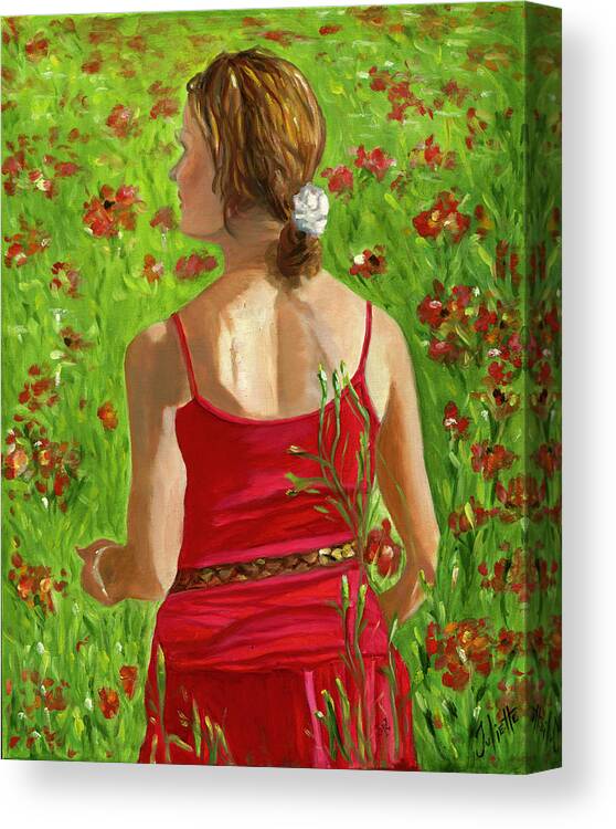 Woman Canvas Print featuring the painting Girl in Poppy Field by Juliette Becker