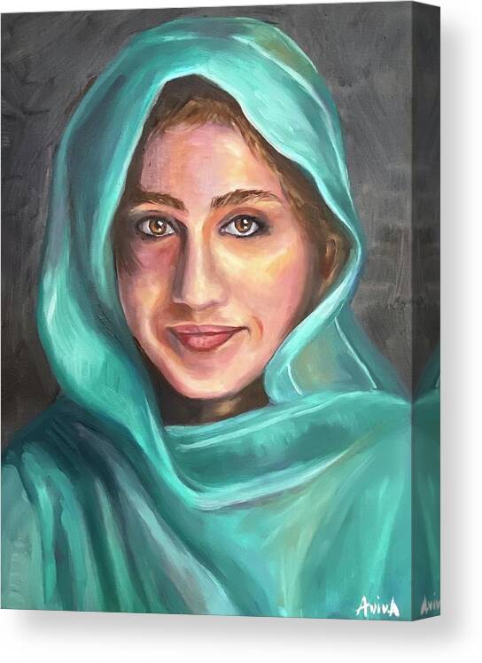Portrait Canvas Print featuring the painting Girl in Scarf by Aviva Weinberg