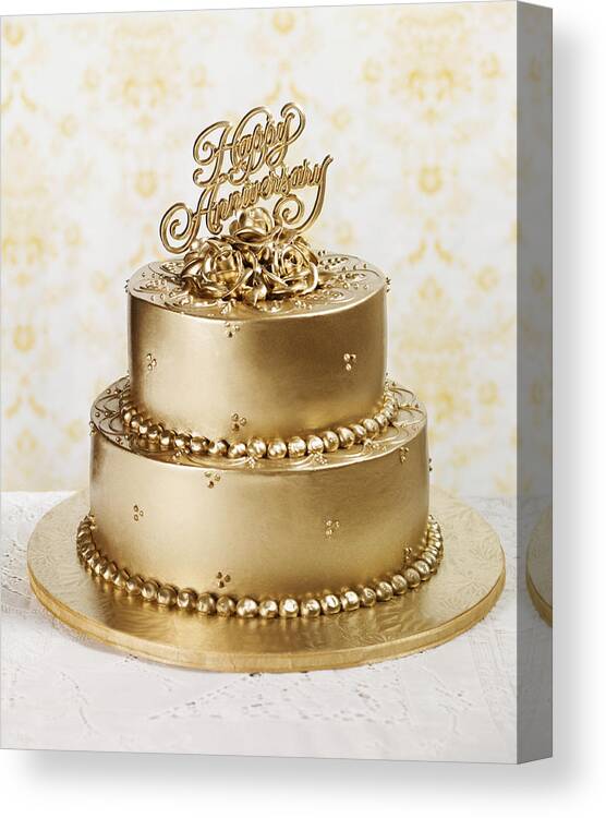 Aging Process Canvas Print featuring the photograph Gold Anniversary Cake by Lauren Burke