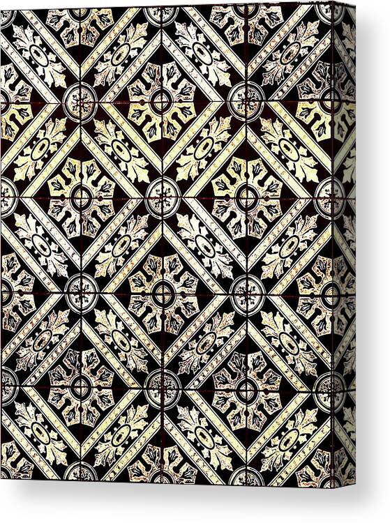 Gold Tiles Canvas Print featuring the digital art Gold On Black Tiles Mosaic Design Decorative Art VI by Irina Sztukowski