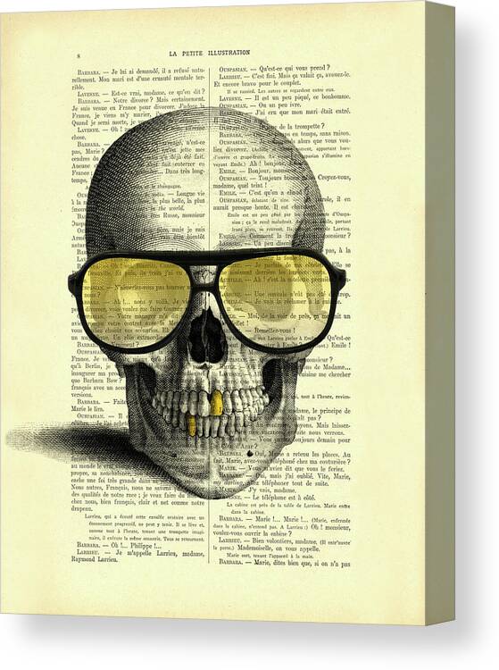 Skull Canvas Print featuring the mixed media Gold Teeth Skull by Madame Memento