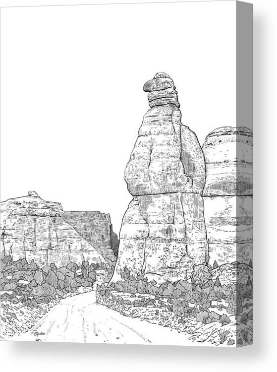 Gooney Bird Rock Canvas Print featuring the digital art Gooney Bird Rock BW by Rick Adleman