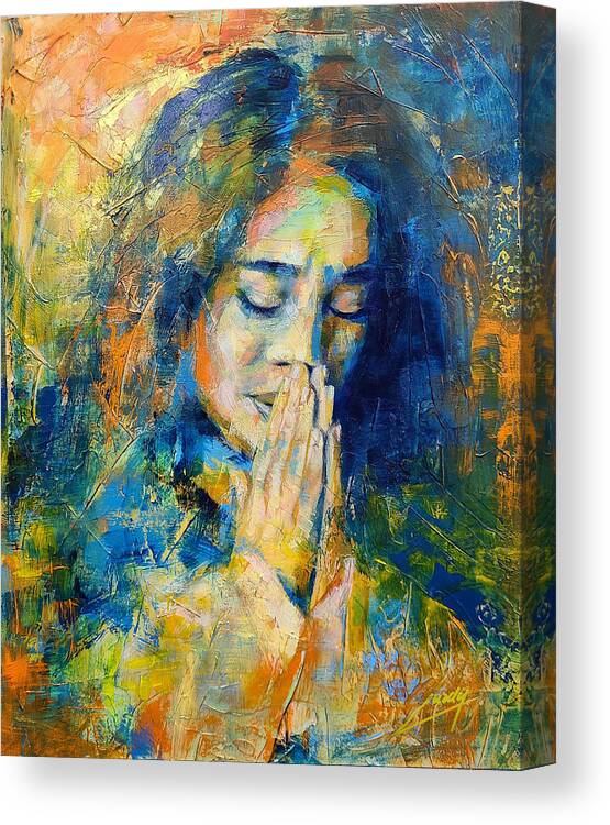 Praying Canvas Print featuring the painting Grateful by Luzdy Rivera
