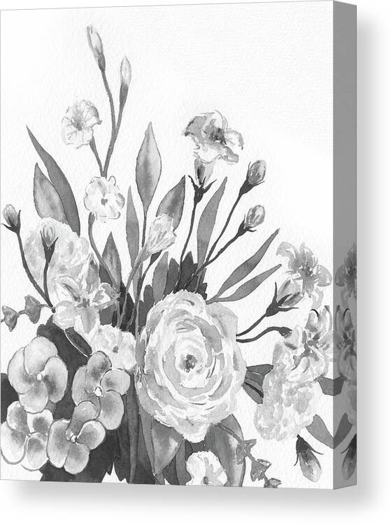 Gray Flowers Canvas Print featuring the painting Gray Monochrome Floral Watercolor Bouquet by Irina Sztukowski