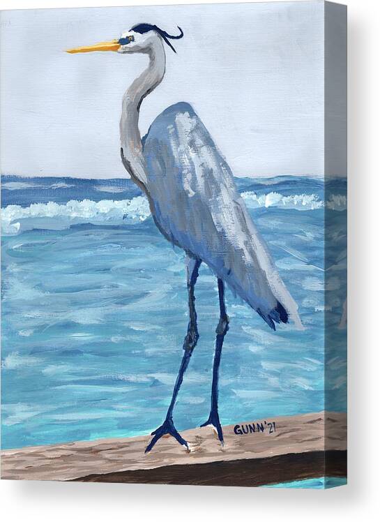 Bird Canvas Print featuring the painting Great Blue Heron by Katrina Gunn