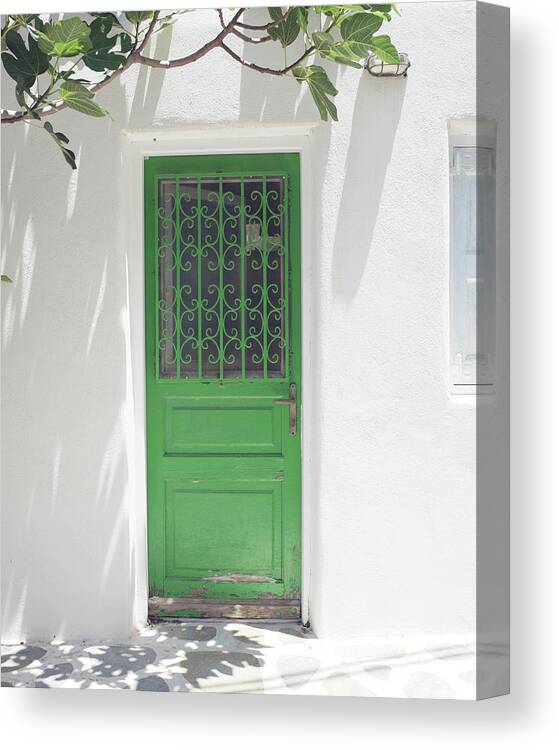Greece Canvas Print featuring the photograph Green Door and Fig Tree by Lupen Grainne
