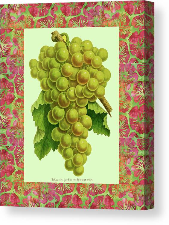 Green Grapes Canvas Print featuring the digital art Green Grapes in Batik Frame by Lorena Cassady