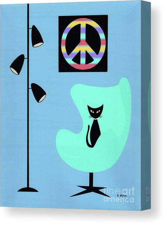 Psychedelic Canvas Print featuring the painting Groovy Peace Symbol with Black Cat by Donna Mibus