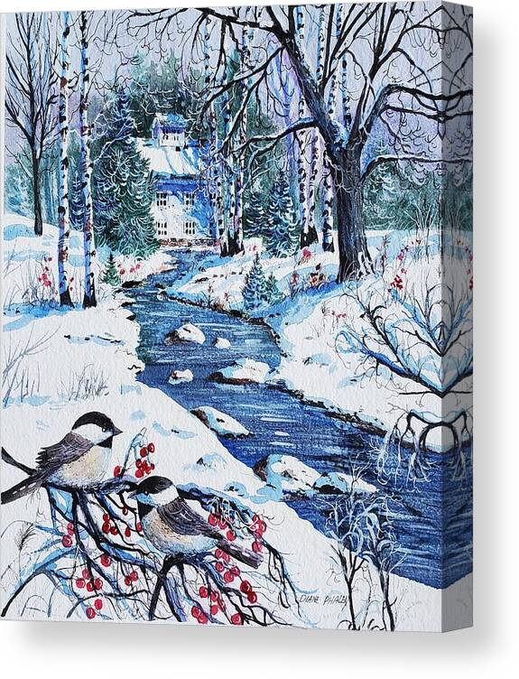 Snow Canvas Print featuring the painting Haines Mill by Diane Phalen