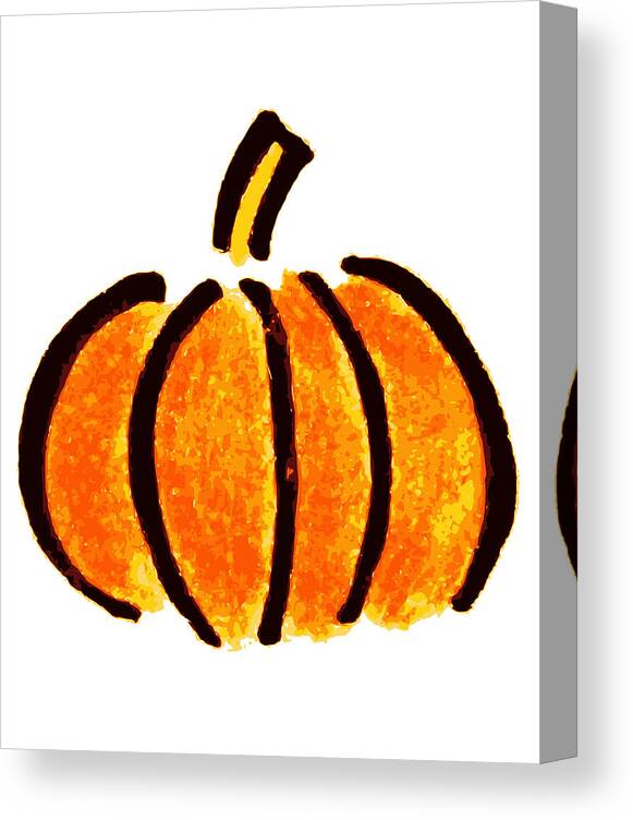 Pumpkin Illustration Canvas Print featuring the drawing Halloween Pumpkin Pencil Drawing, Orange Yellow Colorful Pumpkin Illustration, Pumpkins by Mounir Khalfouf