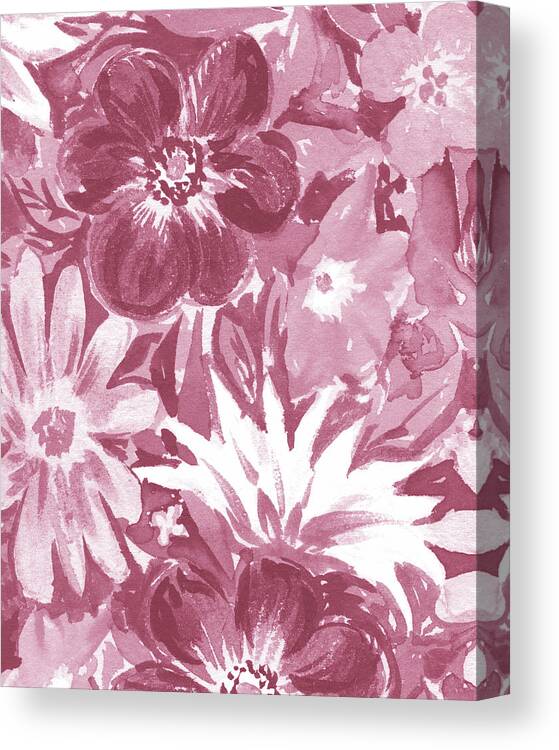 Abstract Flowers Canvas Print featuring the painting Happy Fresh Soft Dusty Pink Abstract Watercolor Flower Garden Floral Art IV by Irina Sztukowski