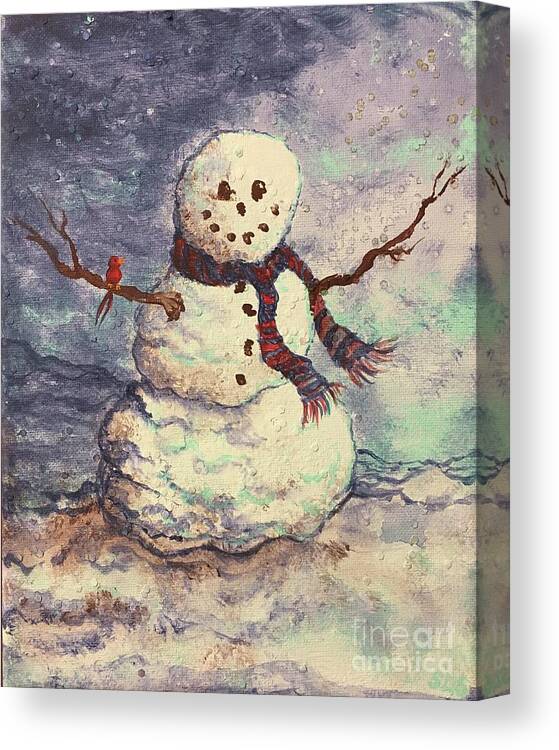 Acrylic Canvas Print featuring the painting Happy snowman by Sheri Lauren