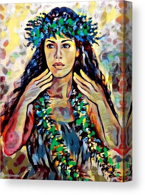 Hawaiian Dancer Canvas Print featuring the mixed media Hawaiian Dancer by Carl Gouveia